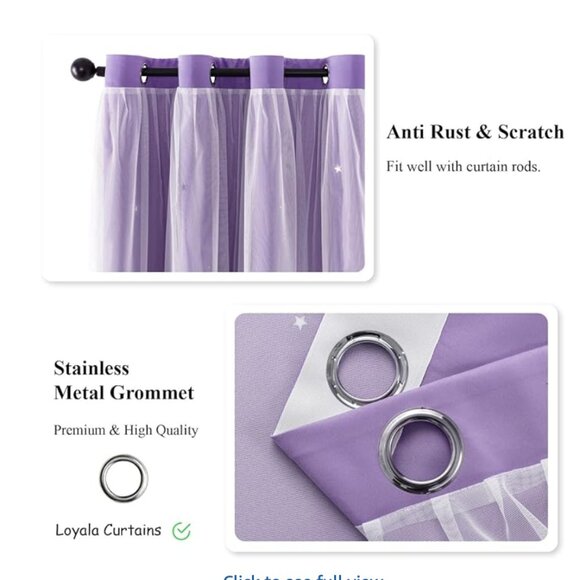 Purple Stars Double Layer Blackout Curtains 3 panels of 42 x 63 - Picture 5 of 8